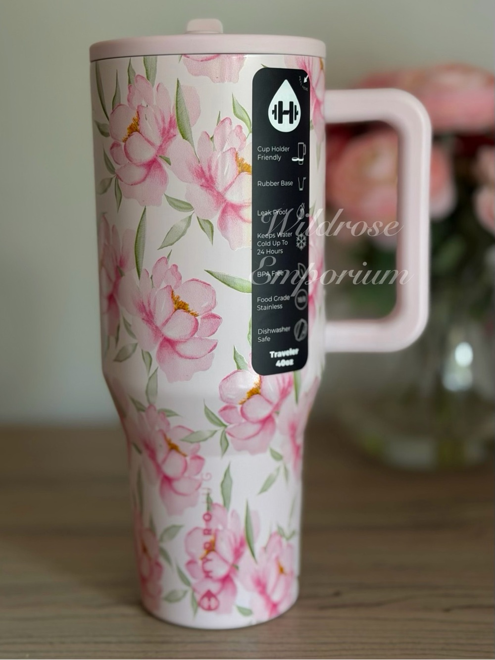 Hydrojug Jane Collection 40 OZ JESSICA pink floral peony flower Traveler NWT